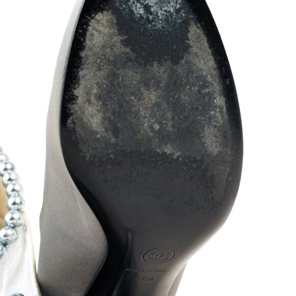 Chanel Grey Pearl Ankle Satin Pumps - Picture 5 of 9